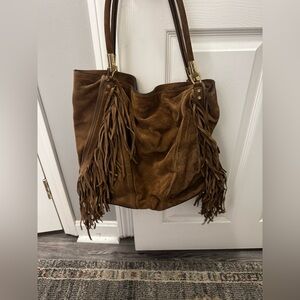 Calvin Klein Brown Suede Fringe Shoulder Bag